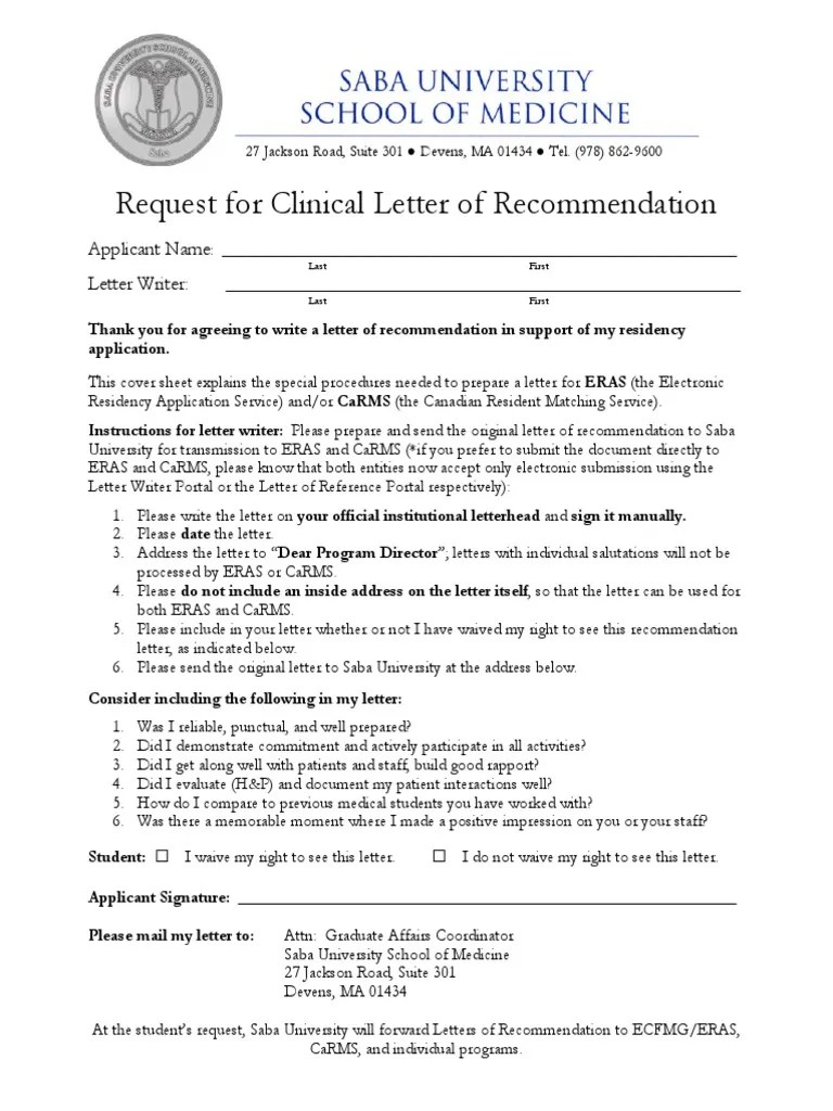 Request for letter of recommendation. Clinical Letter of Recommendation Request Cover Sheet (1 ...