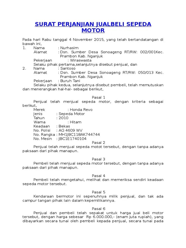 Contoh surat jual beli kendaraan roda dua. Contoh Surat Jual Beli Motor Untuk Balik Nama Nusagates