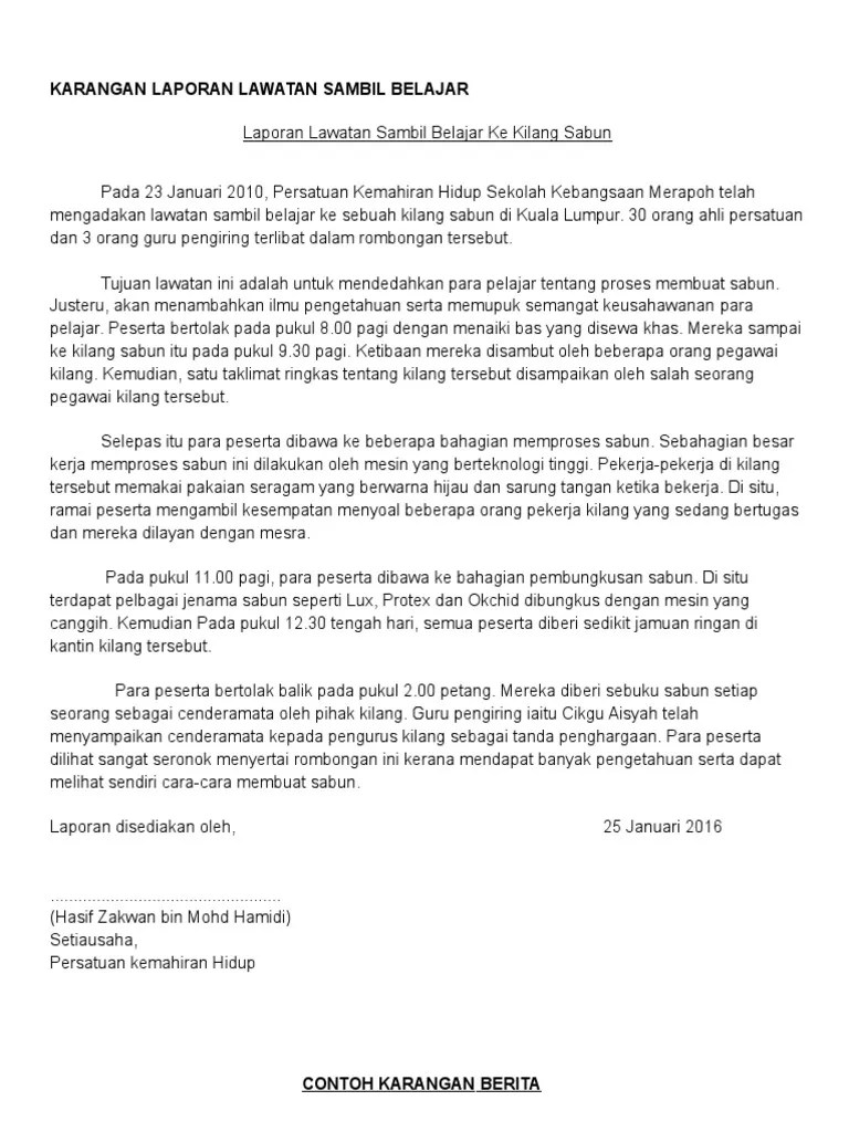 Tiga buah kereta musnah akibat dalam satu . Karangan Laporan Lawatan Sambil Belajar Dan Berita Pdf