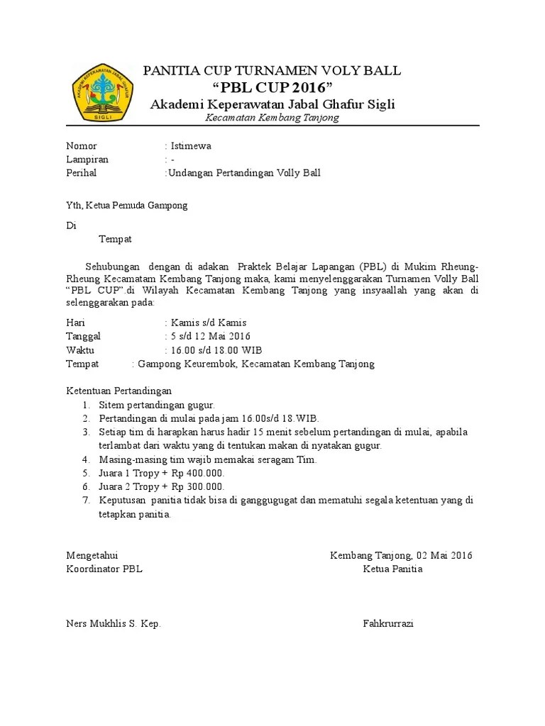 Contoh undangan turnamen bola voli lengkap . Panitia Cup Turnamen Bola Volly Pdf