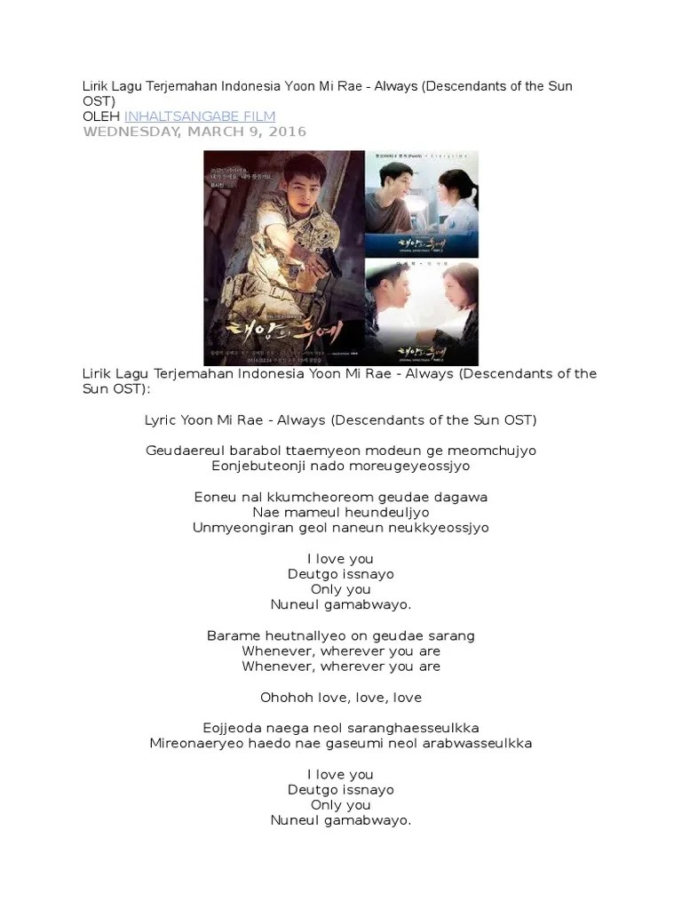 Ini adalah lagu davichi yang dirilis 3 maret 2016 . Lirik Lagu Always Yoon Mi Rae Pdf