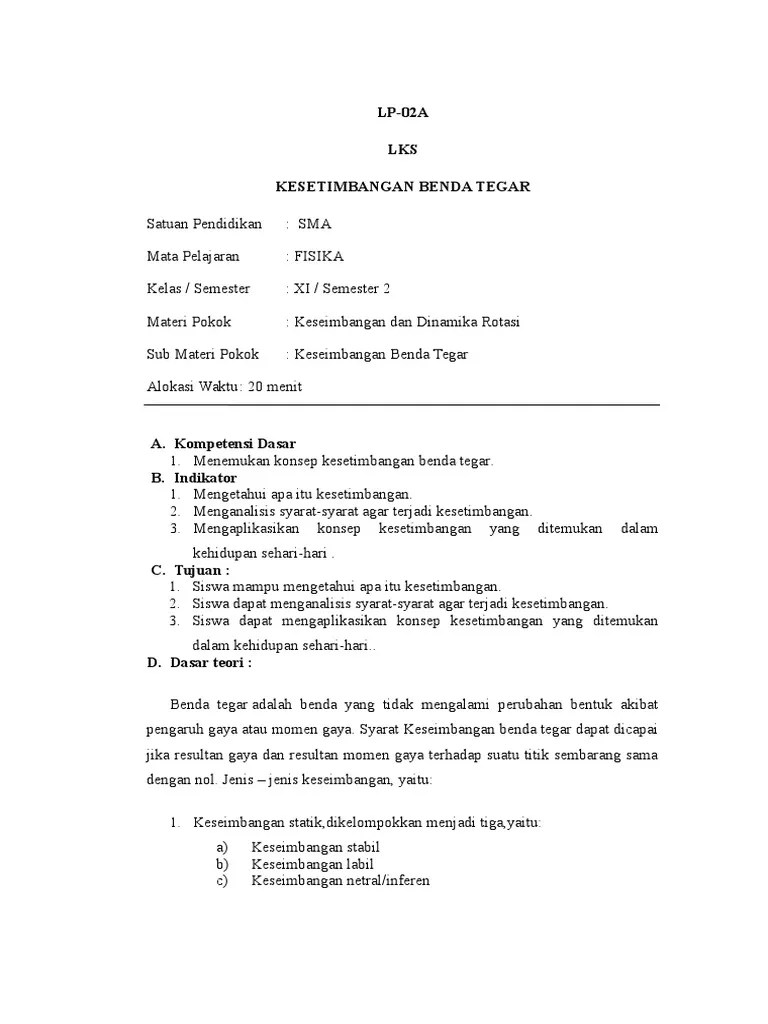 Silabus mata pelajaran fisika di sma menunjukkan bahwa materi dinamika rotasi dan kesetimbangan benda tegar terdiri dari beberapa submateri seperti dinamika . Lks Fisika Pdf
