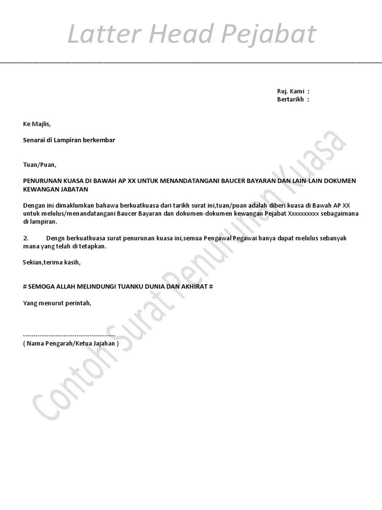Surat keputusan kepala desa tentang tpk desa Contoh Surat Penurunan Kuasa Pengerusi Sebut Harga