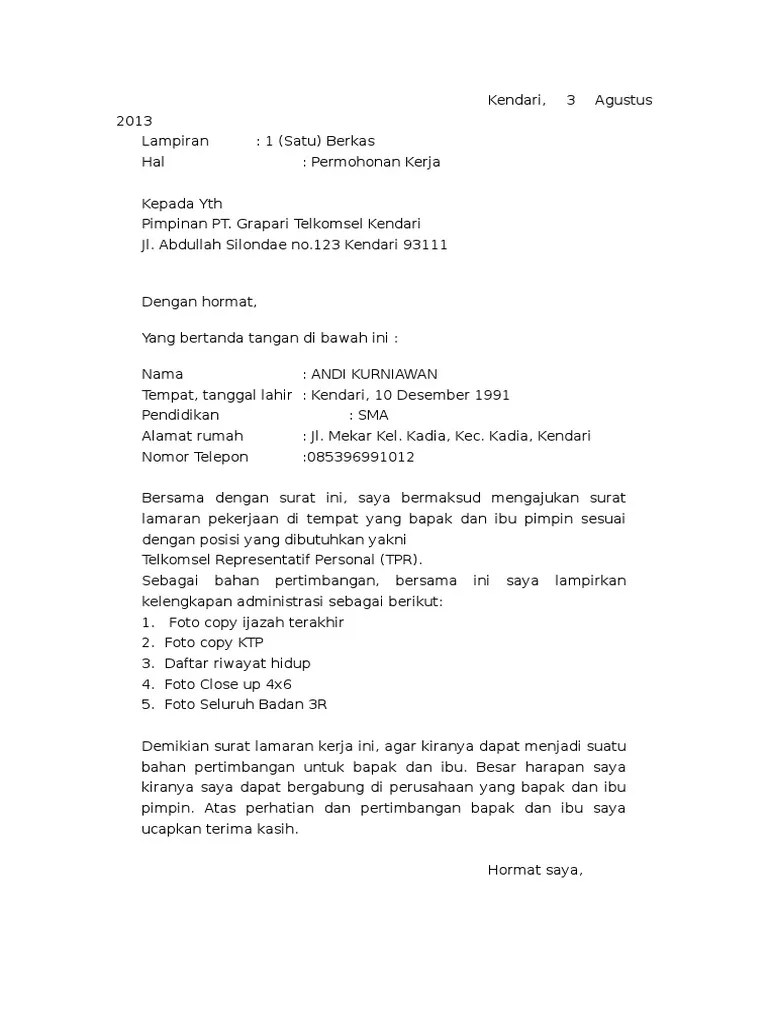 Wajib mencantumkan akun instagram di cv. Lamaran Telkomsel Pdf