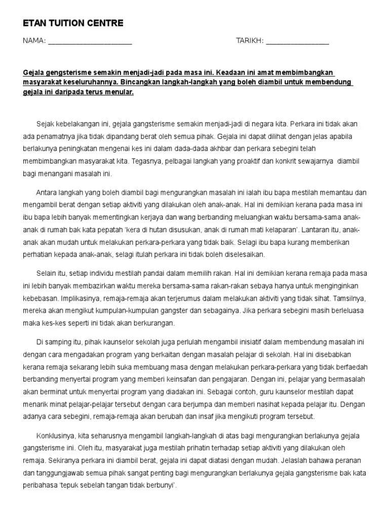 Karangan Gejala Buli Pt3 : Jawapan Modul Aktiviti Pintar Bestari Bahasa Melayu Tingkatan 31 Modul Pembelajaran Abad Ke Studocu