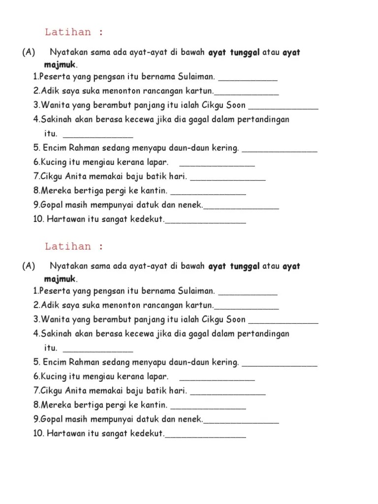 Latihan Ayat Tunggal Dan Ayat Majmuk Tingkatan 1 - Tchercollection Tc Latihan Kata Hubung Dan Ayat Majmuk Facebook