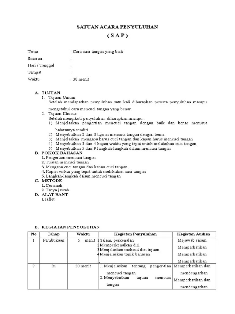 Satuan Acara Penyuluhan Cara Mencuci Tangan Yang Benar | PDF