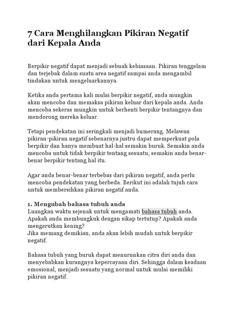 7 Cara Menghilangkan Pikiran Negatif Dari Kepala Anda | PDF