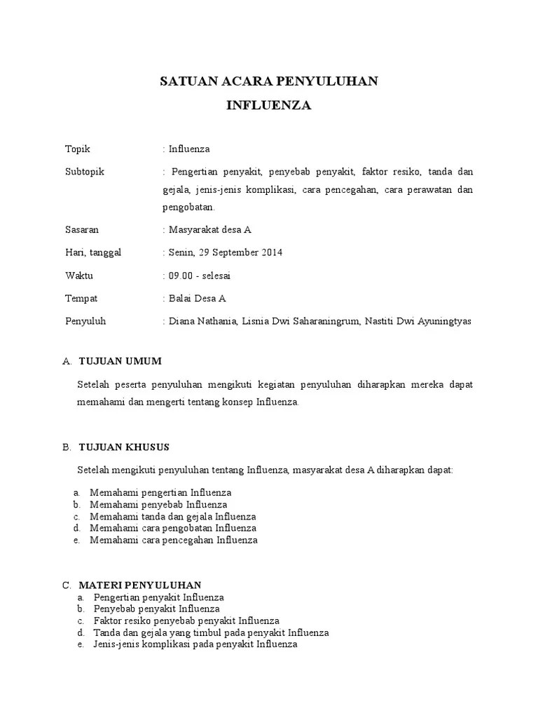 Satuan Acara Penyuluhan Influenza | PDF