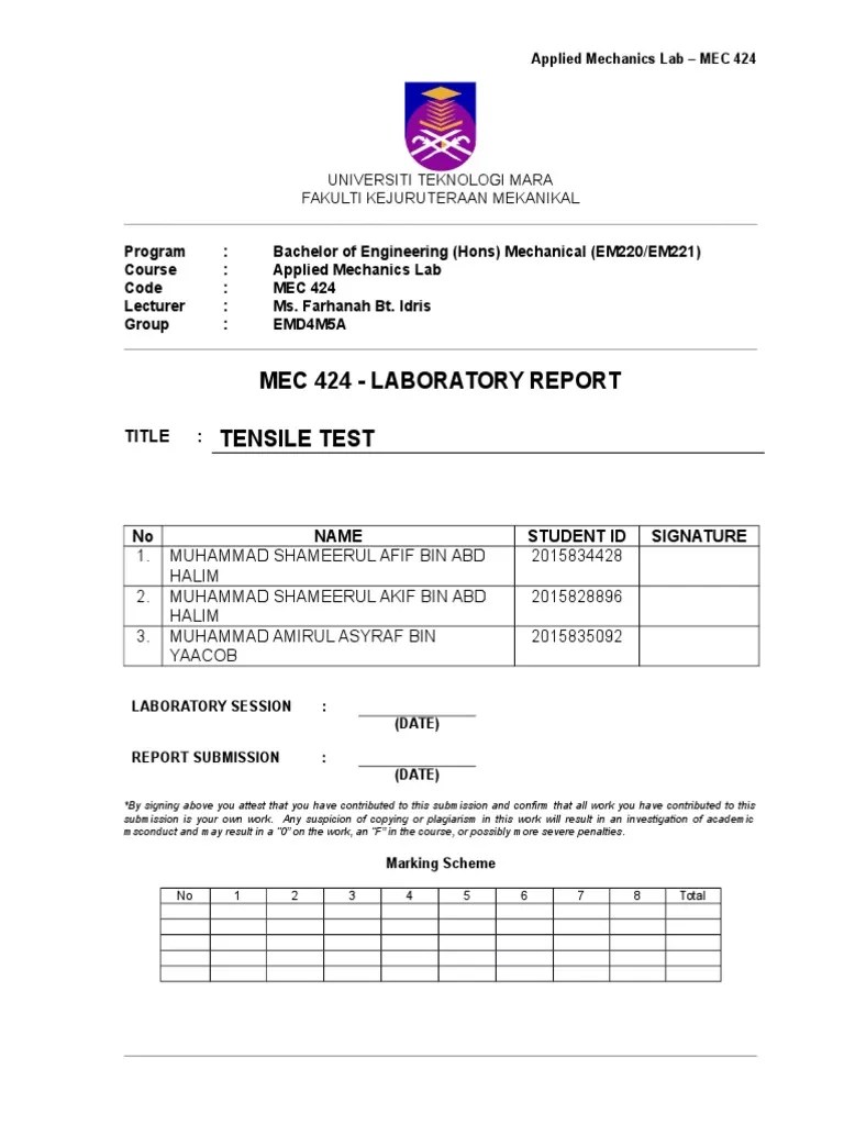 Tensile Test Lab Report Uitm - Program E Book Rcom 2020 Rcenve 2020 By Rcom 2020 Issuu