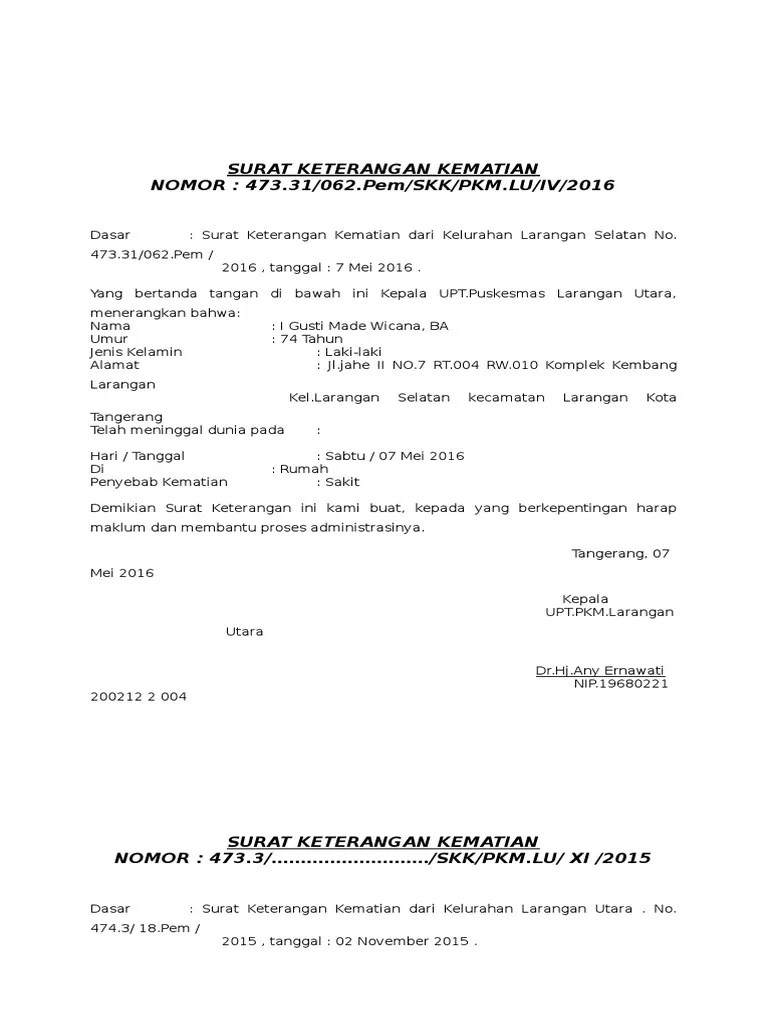 Contoh Surat Keterangan Kematian Dari Rumah Sakit - Mengurus Akta Kematian Ini Syarat Dan Caranya Justibnu Com : Surat keterangan dari rumah duka (jika jenazah tidak di abukan / kremasi).