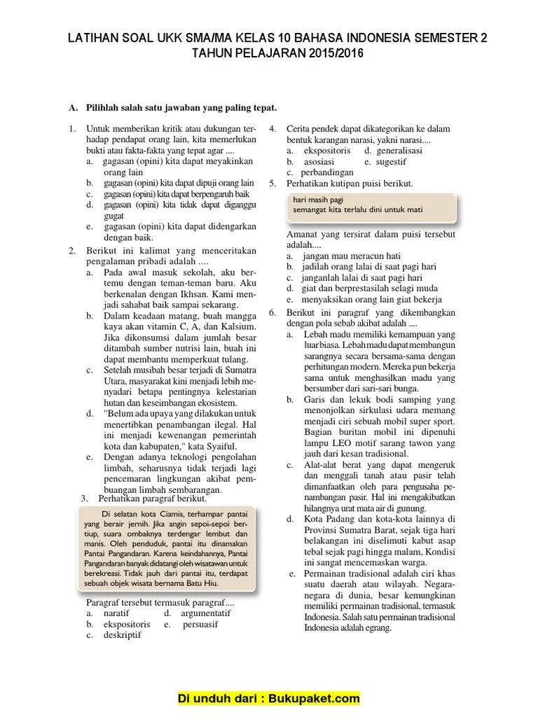 Soal teks puisi kelas 8 smp beserta kunci jawaban. Soal Ukk Bahasa Indonesia Sma Kelas 10 Pdf