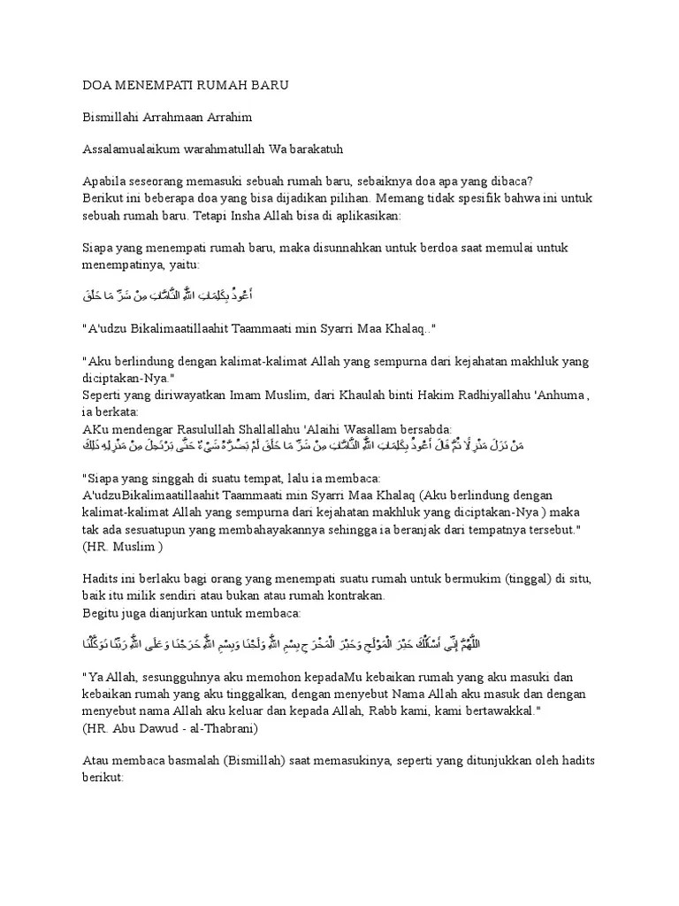 Doa menempati rumah baru bahasa arab. Doa Menempati Rumah Baru