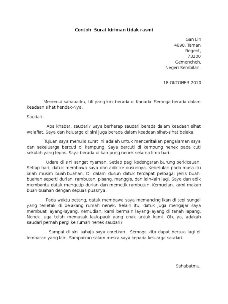 · biasanya ditulis dengan tujuan untuk memberitahu . Contoh Surat Kiriman Tidak Rasmi Pdf