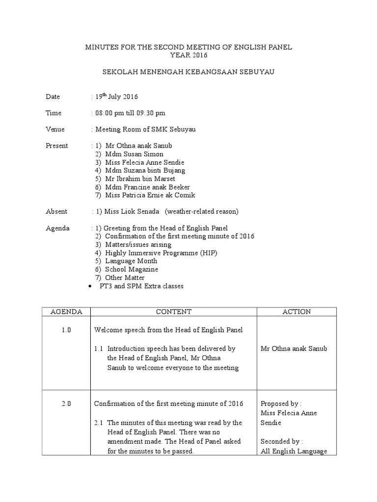 09 february 2015 time : Minutes For The Second Meeting Of English Department Government Politics