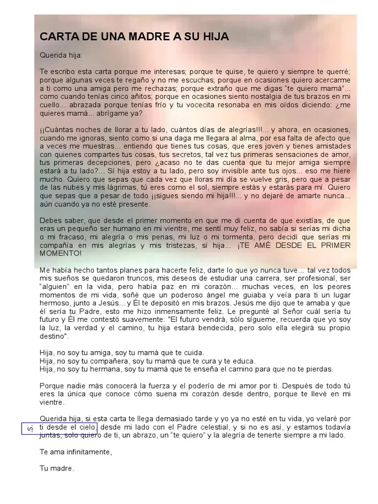 La desgarradora carta de la madre de anna y olivia, las niñas . Carta De Una Madre A Su Hija Pdf Amor Ocio