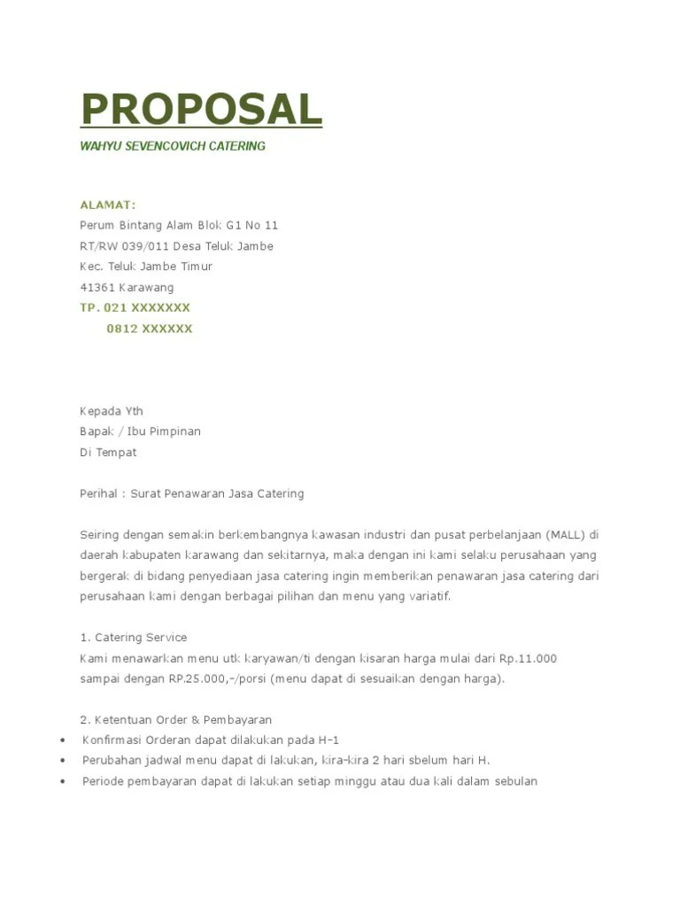 Contoh proposal penawaran reguler ke sekolah atau yayasan. Proposal Penawaran Katering Pdf
