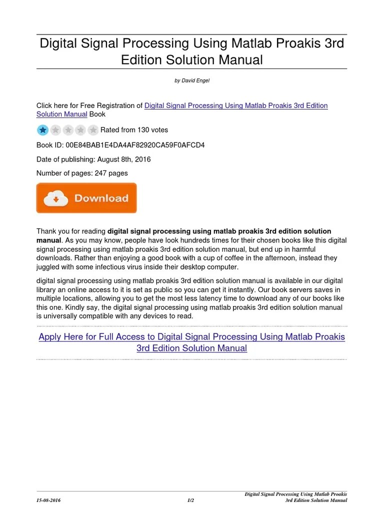 Solutions manual for digital signal processing first, global edition. Digital Signal Processing Using Matlab Proakis 3rd Edition Solution Manual Pdf Computing Computing And Information Technology