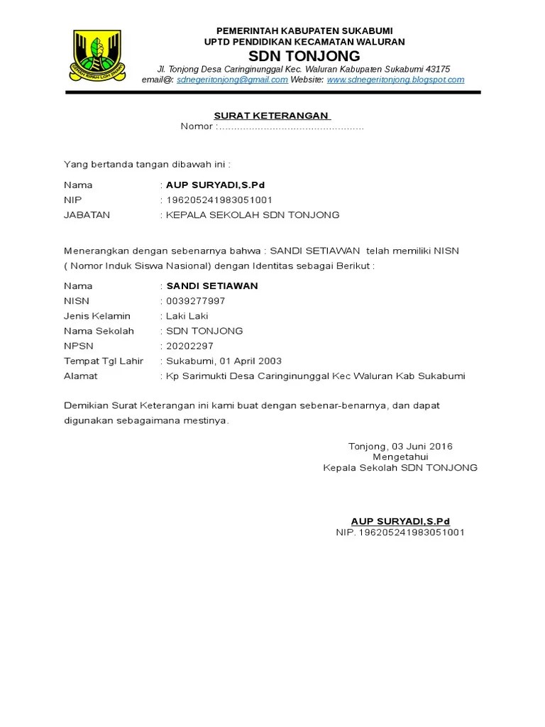 Surat pernyataan keliru tulis nisn di ijazah dapodik. Surat Keterangan Validasi Nisn