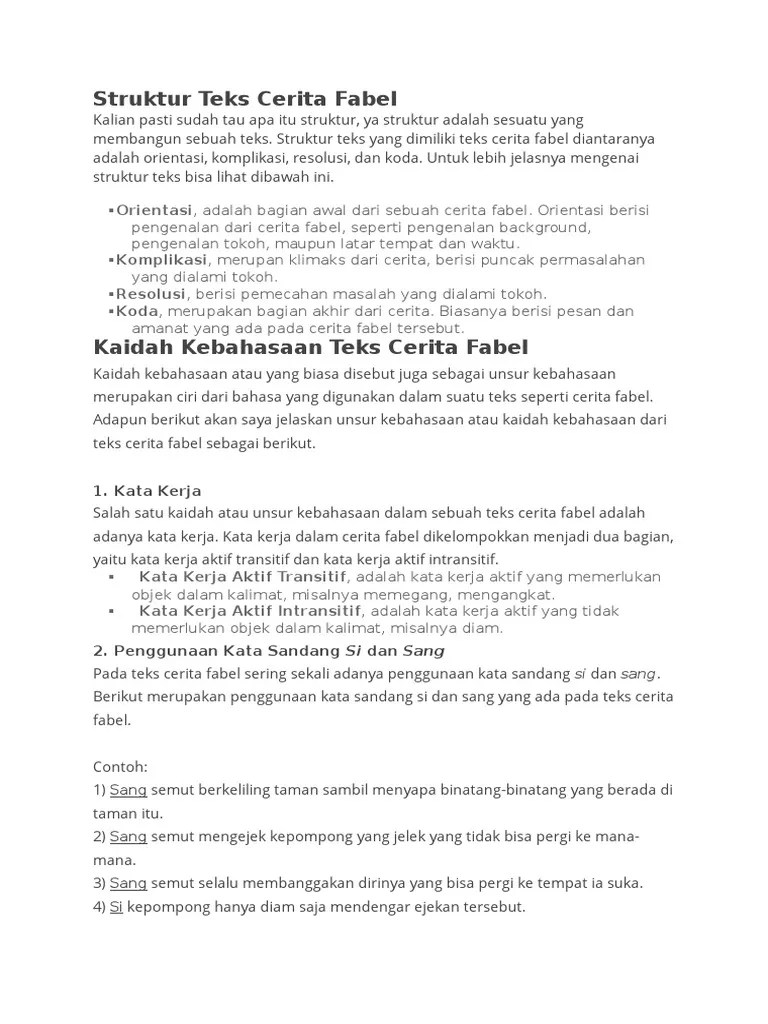 Contoh Cerita Fabel Beserta Strukturnya Orientasi Komplikasi Resolusi Koda  Singkat