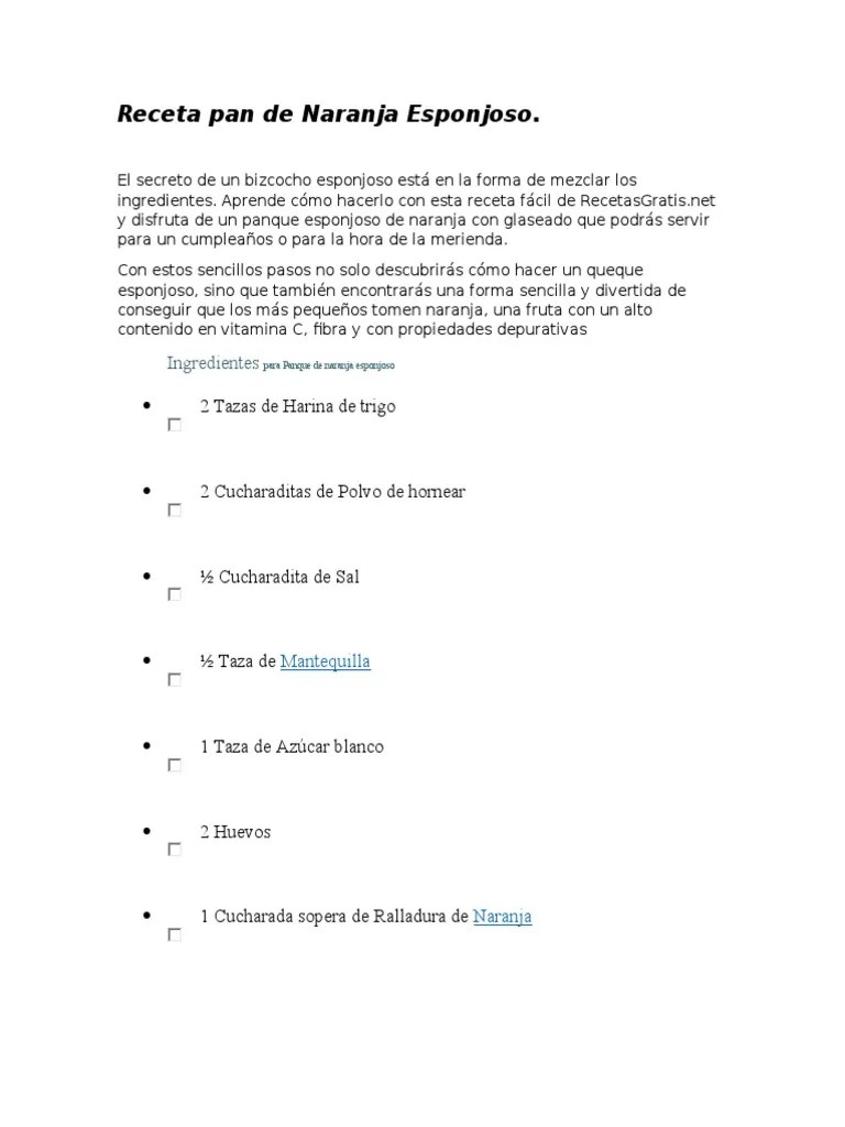 Pan De Naranja Receta Dela Abuela