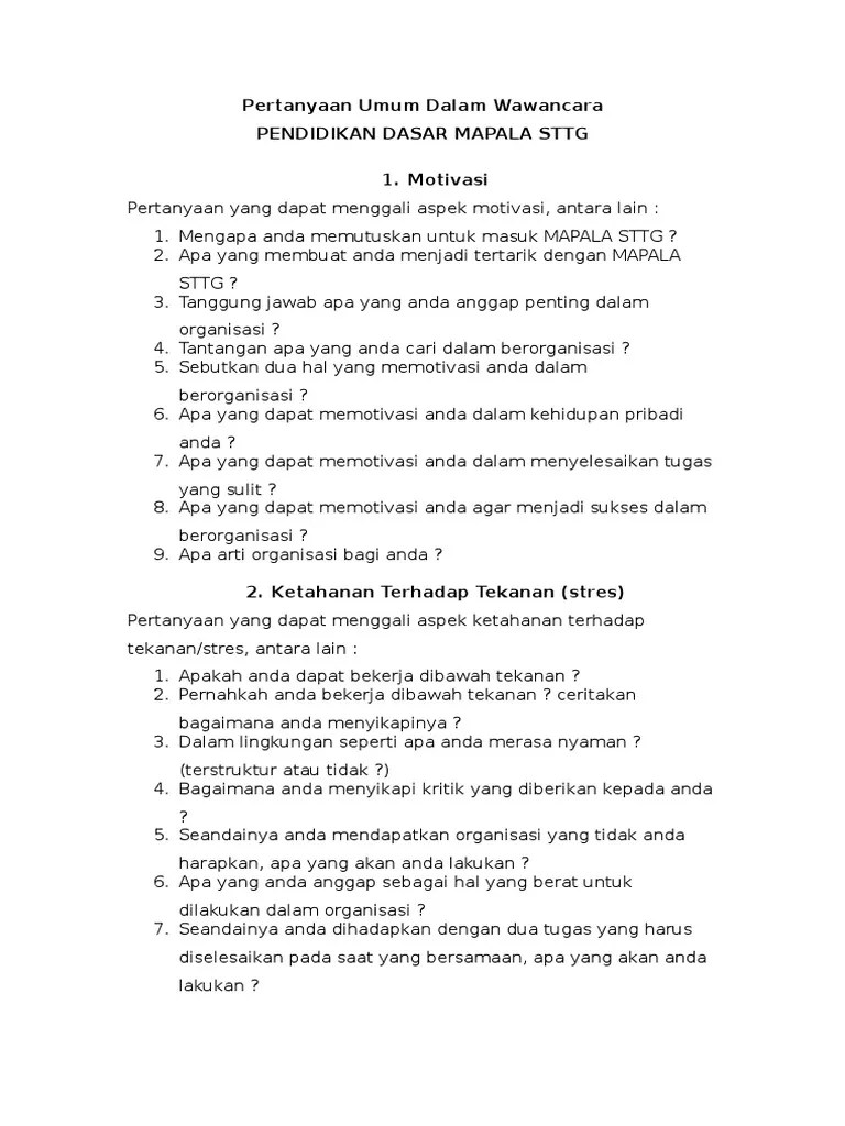 Pertanyaan Umum Dalam Wawancara | PDF