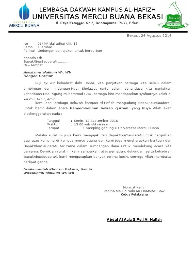 Undangan rapat persiapan idul adha 2012 1433h masjid al aqsha . Contoh Surat Undangan Hari Raya Idul Adha Ceritaanayza