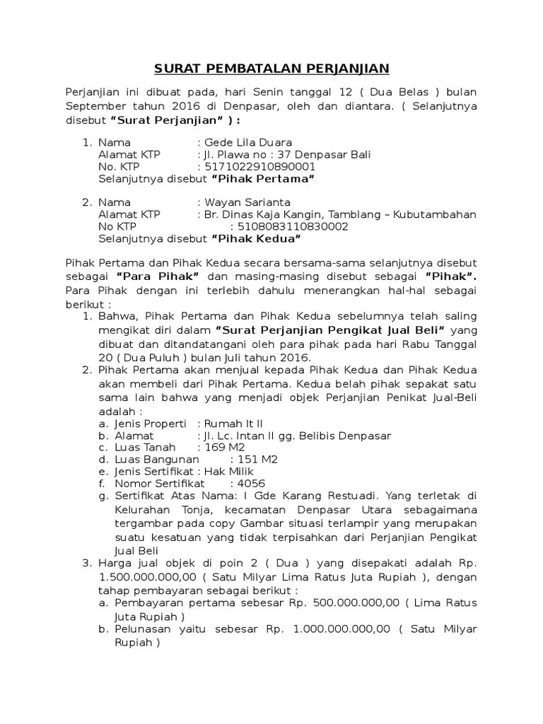 1 maret 2021, beli rumah dp 0 persen resmi berlaku. Surat Pembatalan Perjanjian