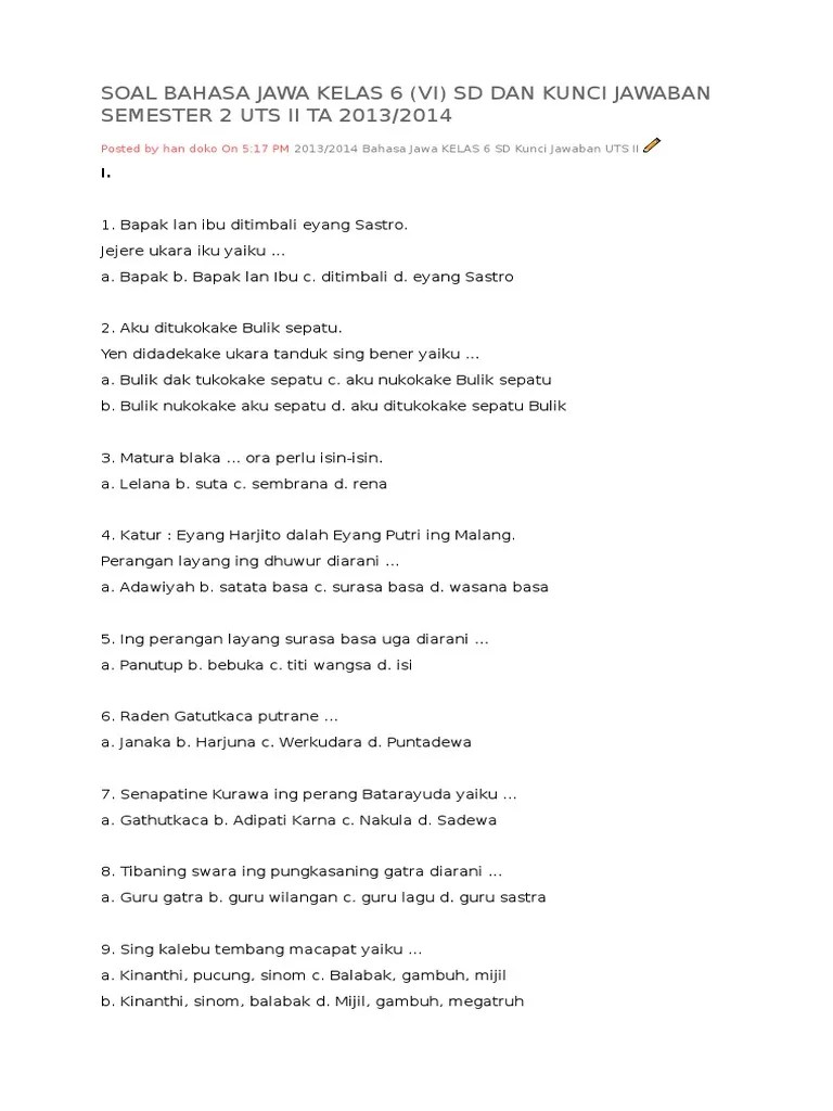 Soal Bahasa Jawa Kelas 6 | PDF