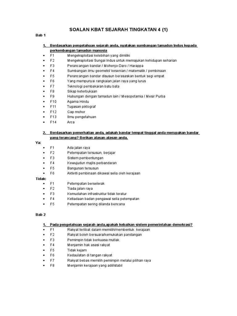 Soalan Kbat Sejarah Tingkatan 4 Pdf