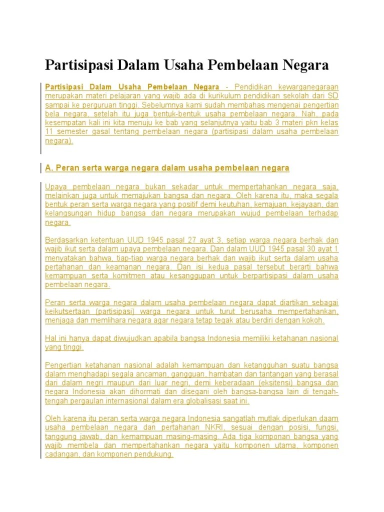Mengapa Pendidikan Kewarganegaraan Termasuk Bentuk Usaha Pembelaan Negara -  Terkait Pendidikan