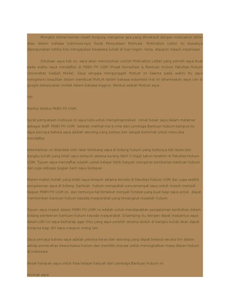 Saat melamar kerja, berikut ini cara membuat motivation letter beserta contoh nya. Motivation Letter Pdf