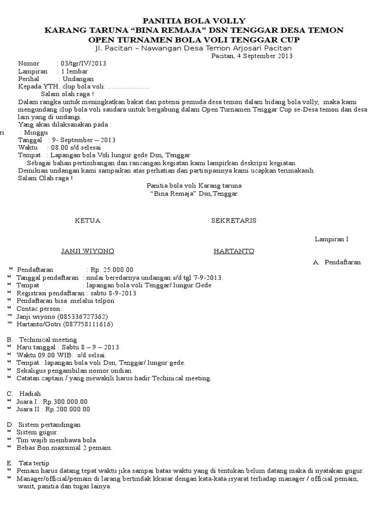Suhanta atmaja no.72 desa narimbang . Contoh Undangan Bola Volly Pdf
