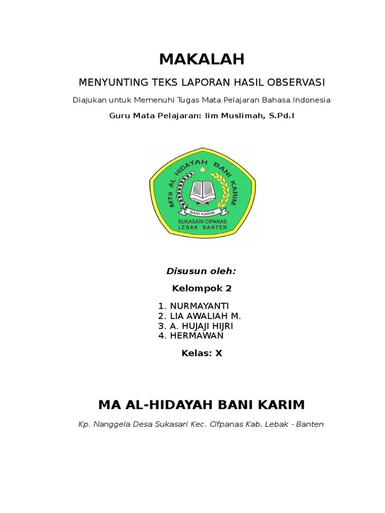 Makalah Menyunting Teks Laporan Observasi | PDF