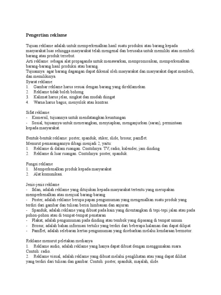 Pengertian Reklame | PDF