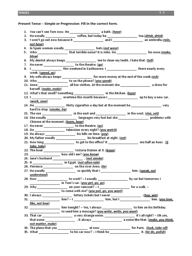 Present Tense - Simple or Progressive: Fill in The Correct Form | PDF