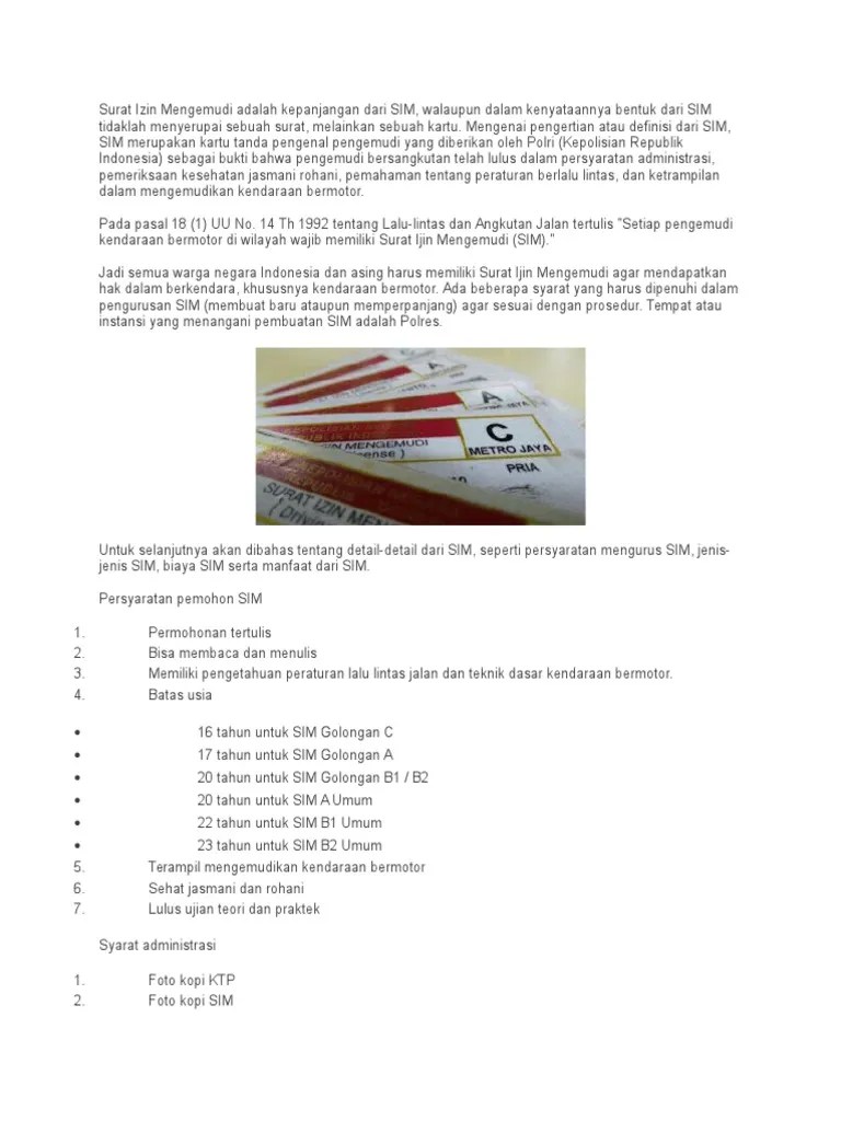 Surat Izin Mengemudi Adalah Kepanjangan Dari SIM | PDF