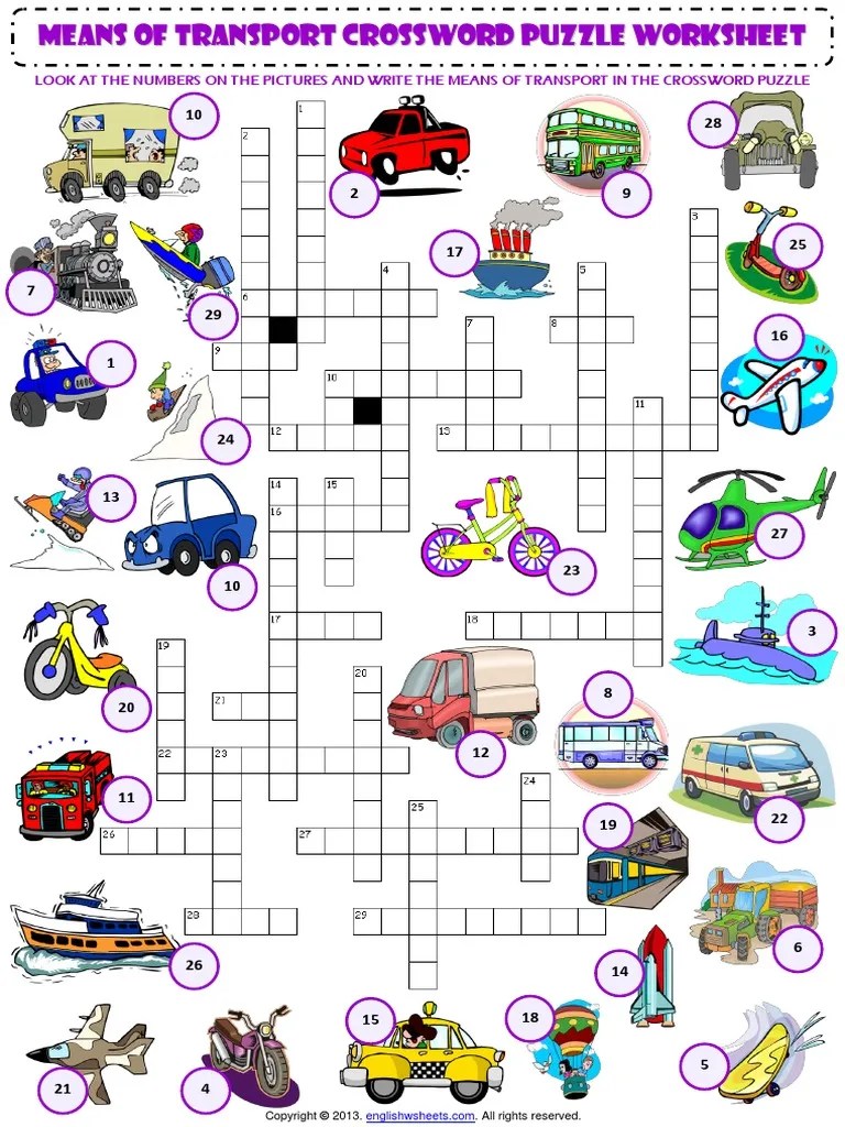 means of transport criss cross crossword puzzle vocabulary