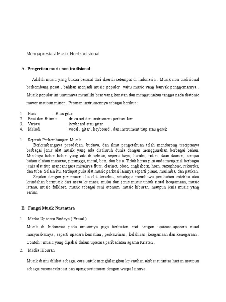 Sebutkan Contoh Jenis Musik Nontradisional Nusantara Berbagai Contoh