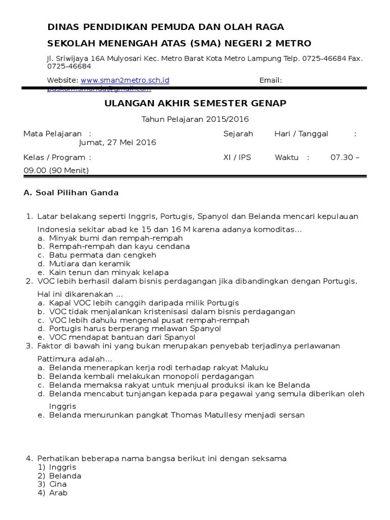 Soal Ujian Sejarah | PDF