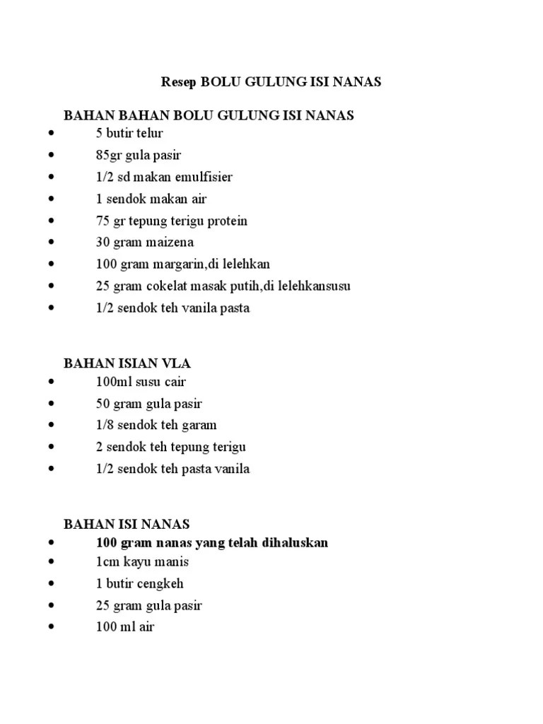 Resep Bolu Gulung Isi Nanas | PDF