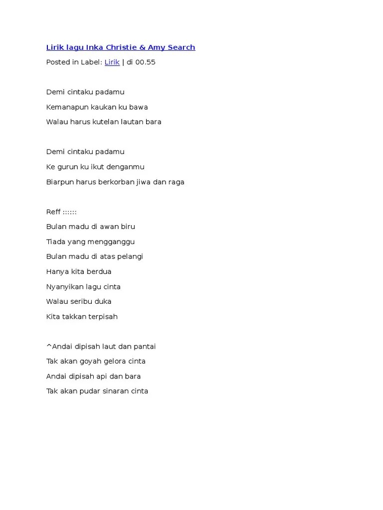 Walau harus ku telan lautan bara. Lirik Lagu Inka Christie Pdf