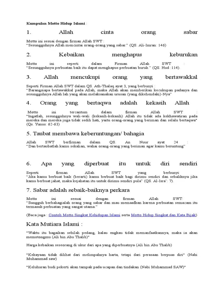 1.2 motto hidup singkat bijak. Kumpulan Motto Hidup Islami