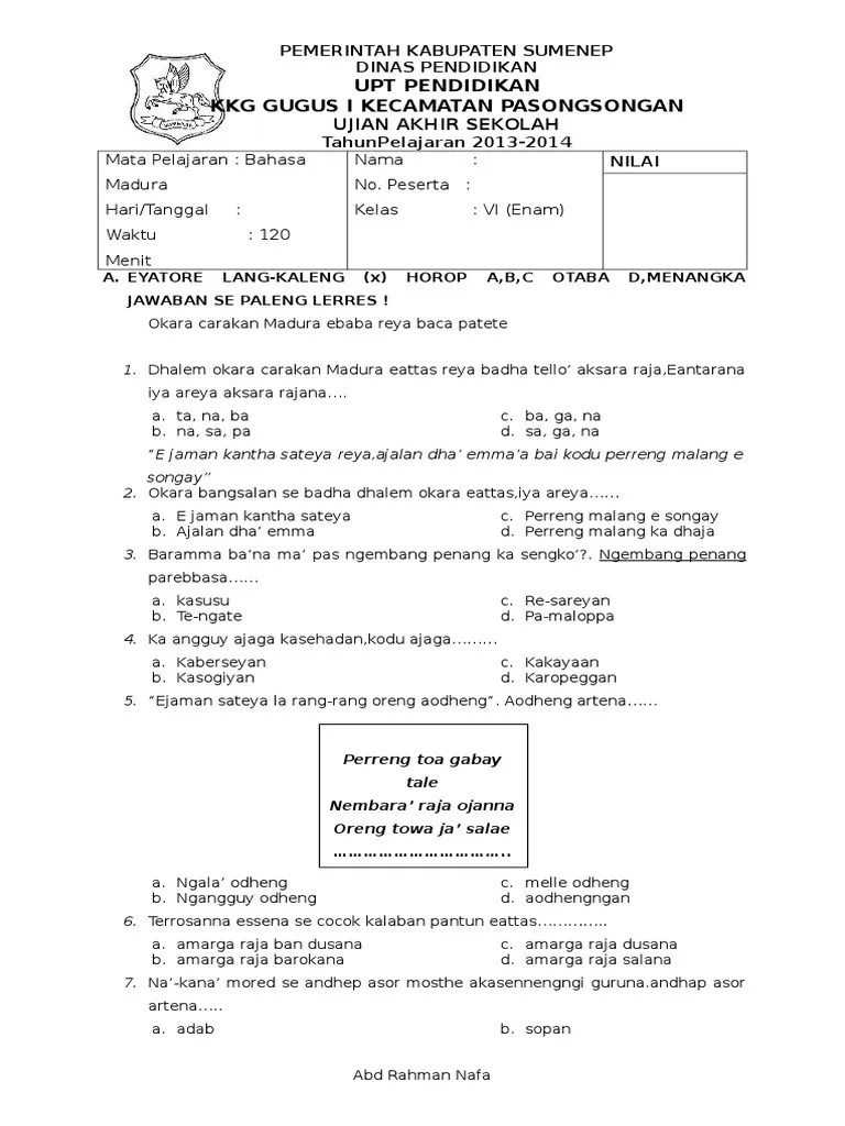 soal bahasa madura sma kelas xii. Aksara Raja Carakan Madura Dan Siswapelajar Com