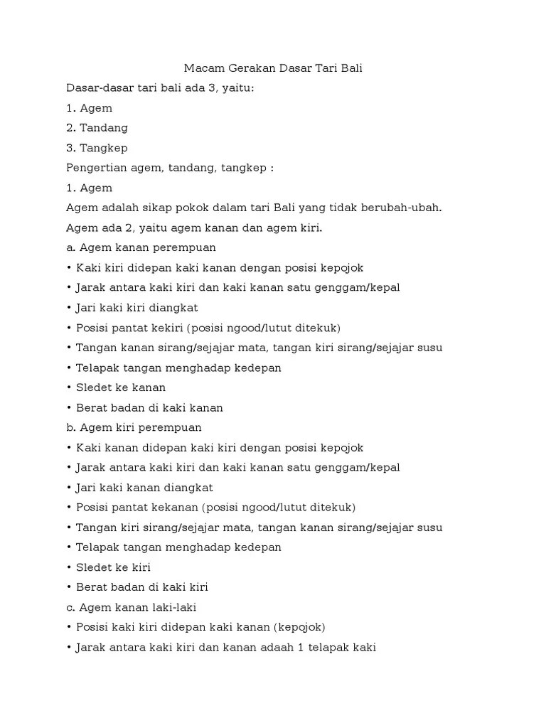 Macam Gerakan Dasar Tari Bali | PDF