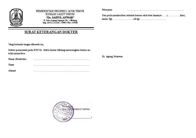 Versi digital dalam format pdf. Surat Dokter Malang Kota