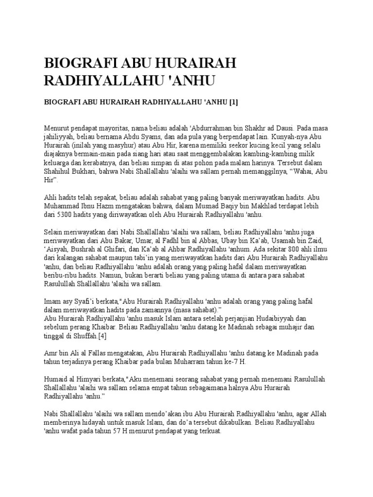 Biografi Abu Hurairah Radhiyallahu | PDF