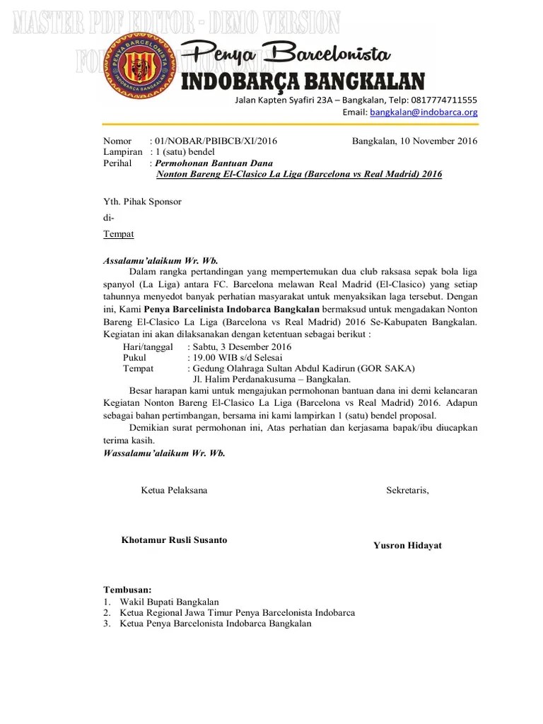 Contoh proposal pengajuan bantuan dana. Proposal Nobar El Clasico 2016 Pdf