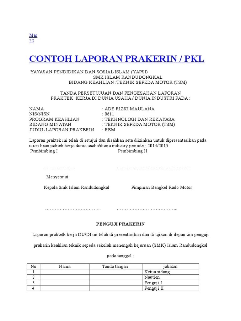 Siswa lulusan jurusan teknik kendaraan ringan ( tkr ) di smk sangatlah . Laporan Prakerin Tsm Doc Beinyu Com
