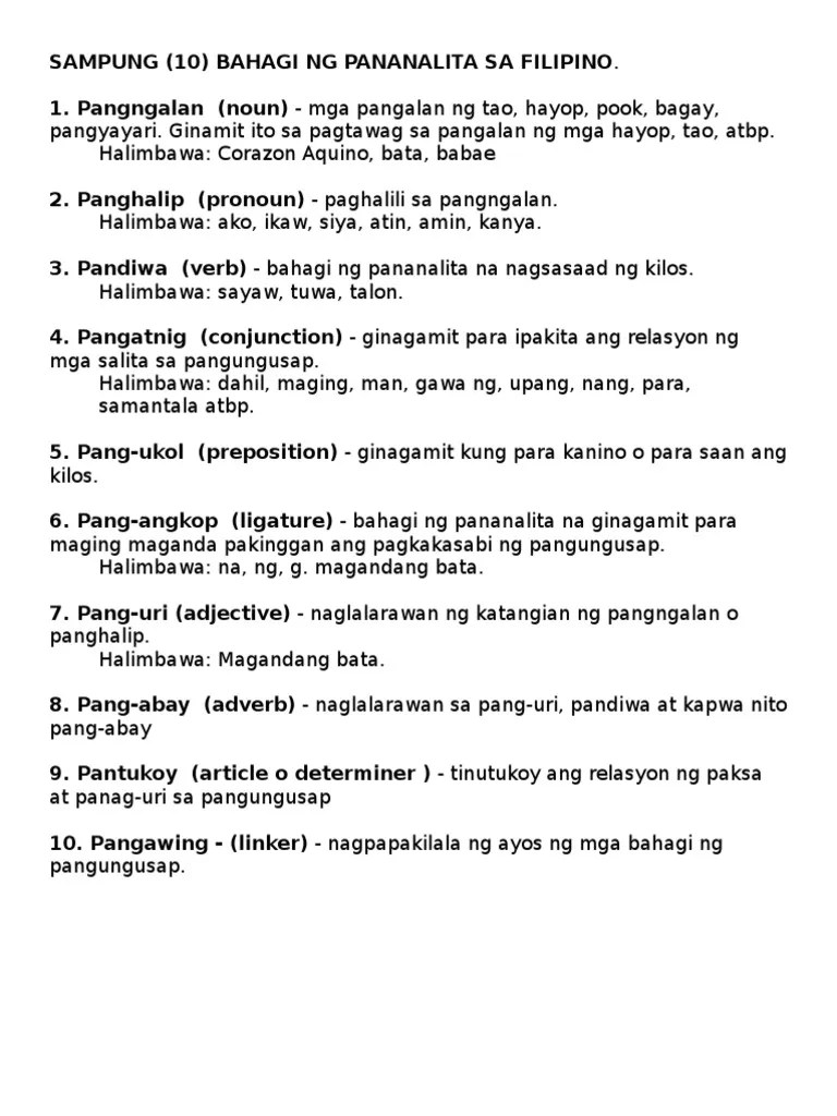 Maybe you would like to learn more about one of these? Sampung 10 Bahagi Ng Pananalita Sa Filipino
